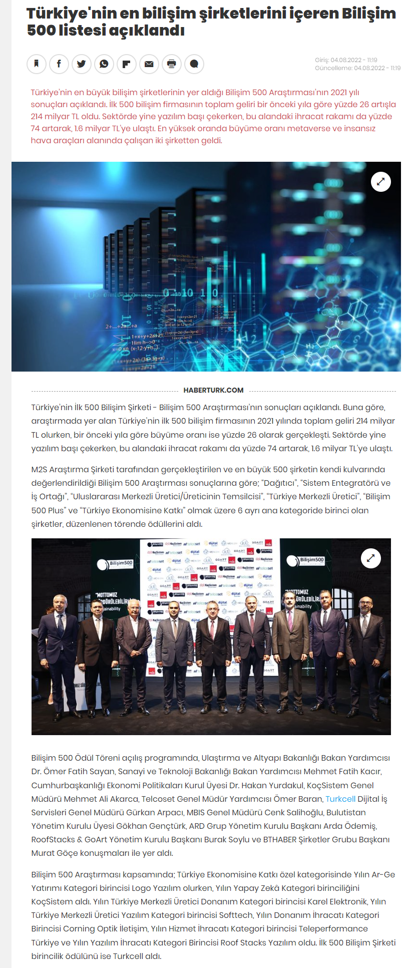 Habertürk - 04.08.2022 - Türkiye'nin En Bilişim Şirketleri