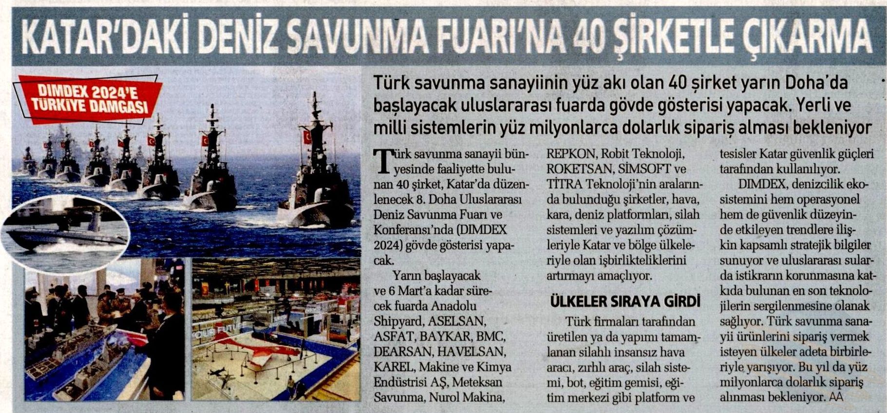 Sabah - 03.03.2024 - Katar'daki Deniz Savunma Fuarı