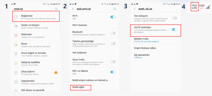 Android VoLTE Ayarları, Android volte açma, volte kapatma, samsung, huawei, xiaomi