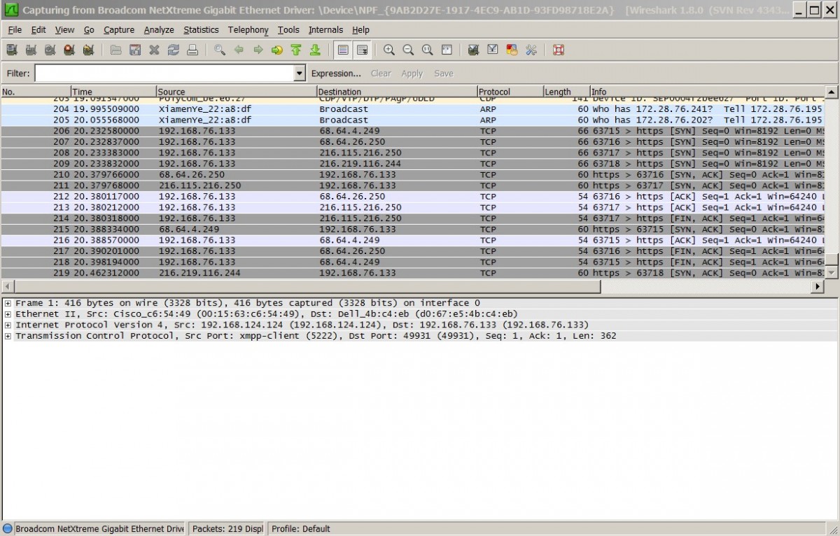 Wireshark ekranı