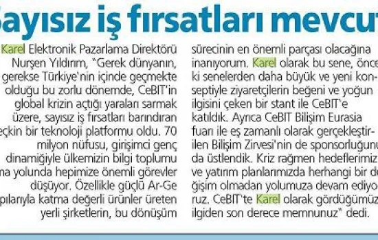 Yeni Şafak - 12.10.2009 - Sayısız iş fırsatları mevcut