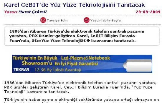 turk.internet.com - 29.09.2009 - Karel Cebit`te yüz yüze teknolojisini tanıtacak