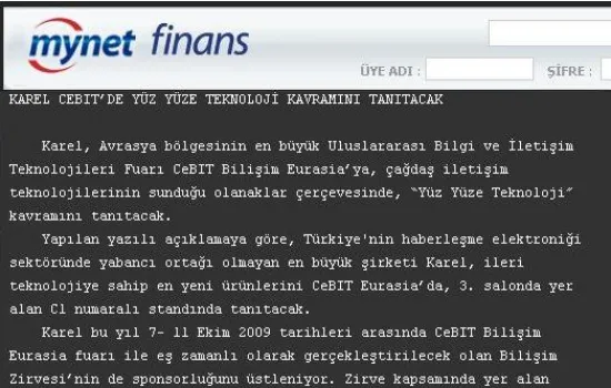 Mynet - 29.09.2009 - Karel Cebit`te yüz yüze teknoloji kavramını tanıtacak