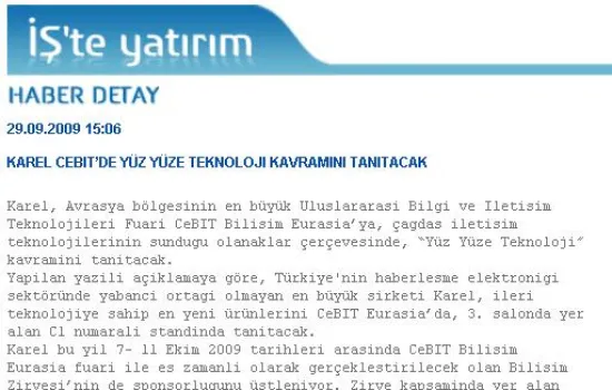 isteyatirim - 29.09.2009 - Karel Cebit`te yüz yüze teknoloji kavramını tanıtacak
