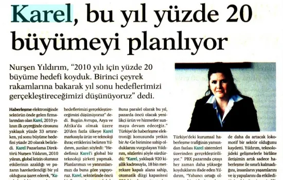 Dünya, Sektör Eki - 30.07.2010 - Karel bu yıl yüzde 20 büyümeyi hedefliyor