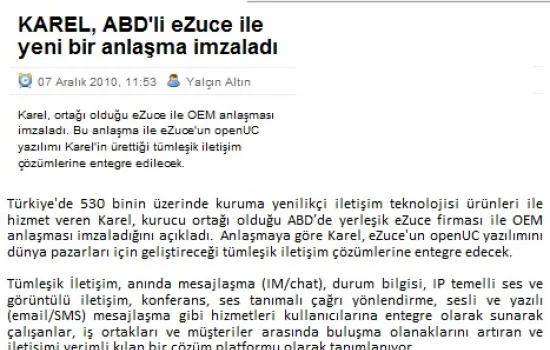 sondakikahaberler.com - 07.12.2010 - Karel, ABD`li eZuce ile yeni bir anlaşma imzaladı