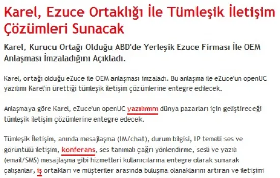 telehaber.com - 07.12.2010 - Karel, eZuce ortaklığı ile tümleşik iletşim çözümleri sunacak