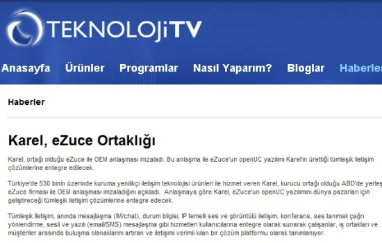 teknolojitv.com - 08.12.2010 - Karel, eZuce ortaklığı