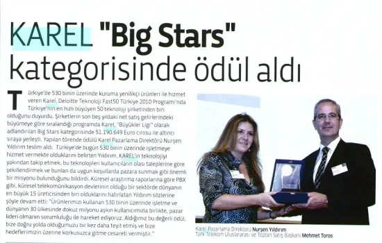 telecomtr - 01.12.2010 - Karel BIG STARS kategorisinde ödül aldı