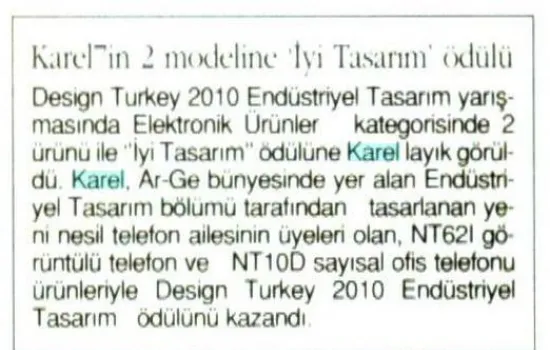 Hürses - 25.12.2010 - Karel`in 2 modeline İyi Tasarım ödülü