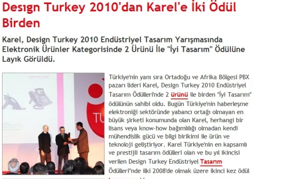 haberler.com - 24.12.2010 - Design Turkey 2010`dan Karel`e 2 ödül birden