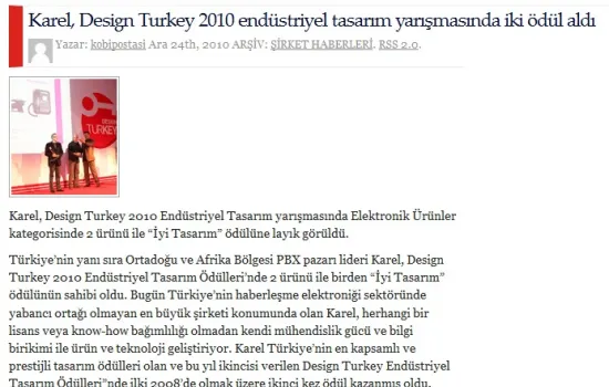 kobipostasi.com - 24.12.2010 - Karel, Design Turkey 2010 yarışmasında 2 ödül birden aldı