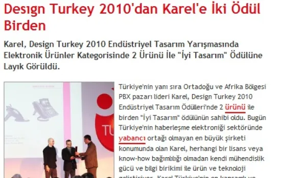 telehaber.com - 24.12.2010 - Design Turkey 2010`dan Karel`e 2 ödül birden