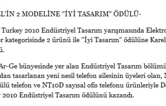 Zaman - 24.12.2010 - Karel`in 2 modeline İyi Tasarım ödülü
