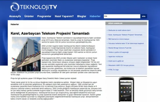 teknolojitv.com - 10.01.2011 - Karel, Azerbaycan Telekom Projesini Tamamladı