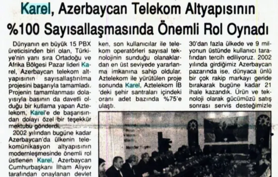 Son Saat - 24.01.2011 - Karel , Azerbaycan Telekom Altyapısının % 100 Sayısallaşmasında Önemli Rol Oynadı