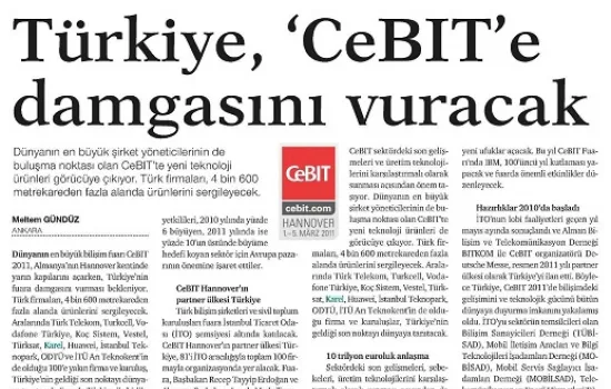 Dünya - 28.02.2011 - Türkiye CeBIT`e damgasını vurucak