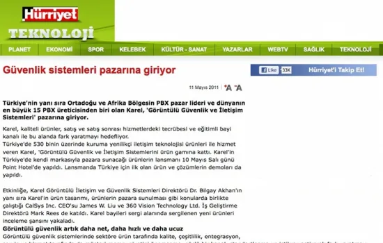 hurriyet.com.tr - 11.05.2011 - Güvenlik Sistemleri Pazarına Giriyor