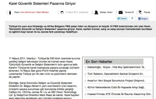 turk.internet.com - 11.05.2011 - Güvenlik Sistemleri Pazarına Giriyor