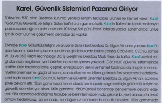 Yangın ve Güvenlik - 01.05.2011 - Karel Güvenlik Sistemleri Pazarına Giriyor