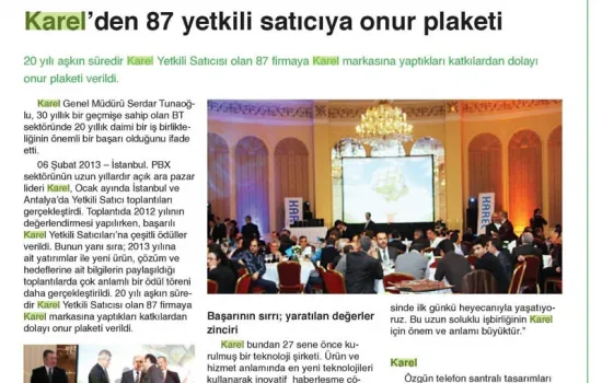 Telepati Telekom - 01.02.2013 - Karel ' den 87 yetkili satıcıya onur plaketi