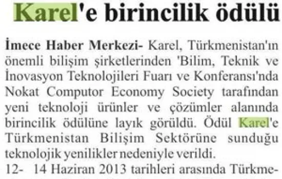 İmece - 23.07.2013 - KAREL'E BİRİNCİLİK ÖDÜLÜ 