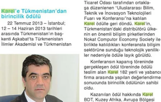 Telepati Telekom - 01.08.2013 - KAREL'E TÜKMENİSTAN' DAN BİRİNCİLİK ÖDÜLÜ