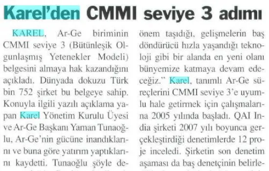 BT Haber - 03.03.2008 - Karel'den CMMI seviye 3 adımı