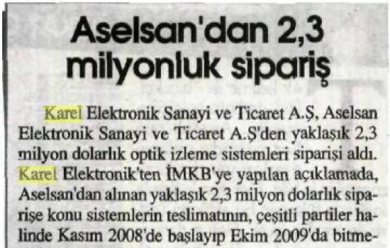 Bursa Kent - 05.04.2008 - Aselsan`dan 2.3 milyonluk sipariş