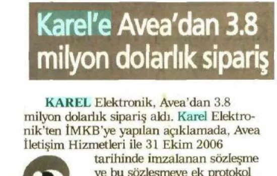 Star - 07.05.2008 - Karel`e Avea`dan 3.8 milyon dolarlık sipariş