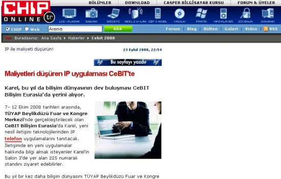 CHIP Online - 23.09.2008 - Maliyetleri düşüren IP uygulaması CEBIT'te