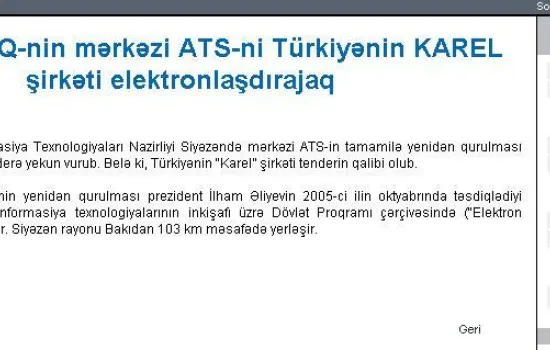 Rabıta Dünyası - 22.10.2008 - Karel Azerbaycan`da ihale kazandı