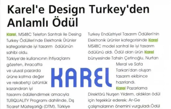 Bilgisayar Gazetesi - 01.11.2008 - Karel`e Design Turkey`den anlamlı ödül