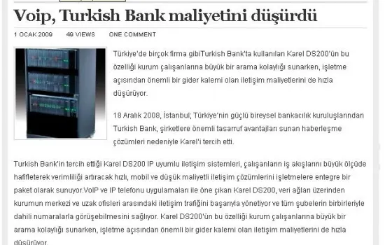 VoIP Haber - 01.01.2009 - VoIP, Turkish Bank maliyetini düşürdü