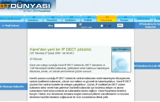 BT Dünyası - 27.02.2009 - Karel`den yeni IPDECT çözümü