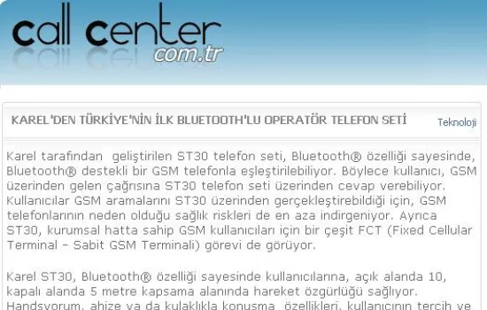 Call Center Magazine - 11.03.2009 - Karel`den Türkiye`nin ilk Bluetooth`lu operatör telefon seti
