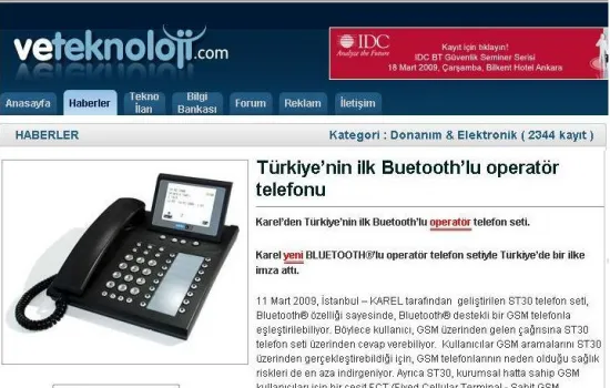 VeTeknoloji - 11.03.2009 - Türkiye`nin ilk Bluetooth`lu operatör telefonu