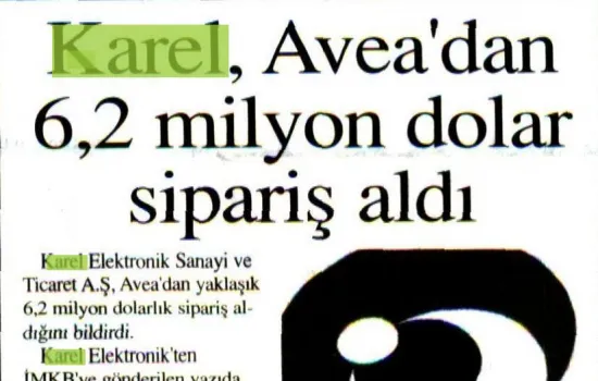 Gazete 34 - 02.04.2009 - Karel, Avea`dan 6,2 milyon dolar sipariş aldı
