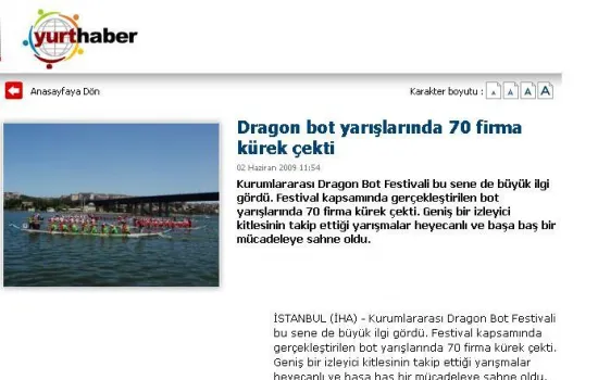 Yurthaber - 02.06.2009 - Dragon bot yarışlarında 70 firma kürek çekti