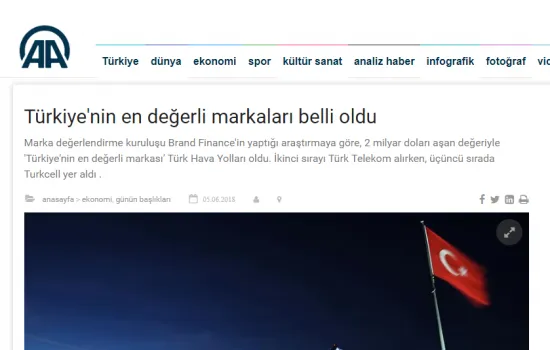 Anadolu Ajansı - 05.06.2018 - Türkiye'nin En Değerli Markaları Belli Oldu