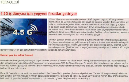 BEST Dergisi - 15.07.2016 - 4.5G İŞ DÜNYASI İÇİN YEPYENİ FIRSATLAR GETİRİYOR