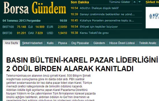 Borsa Gündem - 04.07.2013 - KAREL PAZAR LİDERLİĞİNİ 2 ÖDÜL BİRDEN ALARAK KANITLADI