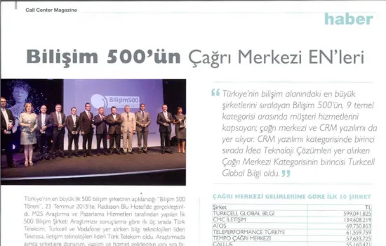 Call Center Magazine - 01.07.2015 - BİLİŞİM 500'ÜN ÇAĞRI MERKEZİ EN'LERİ