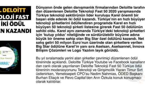 Call Center Life - 01.03.2021 - Karel, Deloitte Teknoloji Fast 50'de 2 Ödül Birden Kazandı