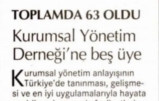 Cumhuriyet - 03.09.2021 - Kurumsal Yönetim Derneği'ne 5 Üye