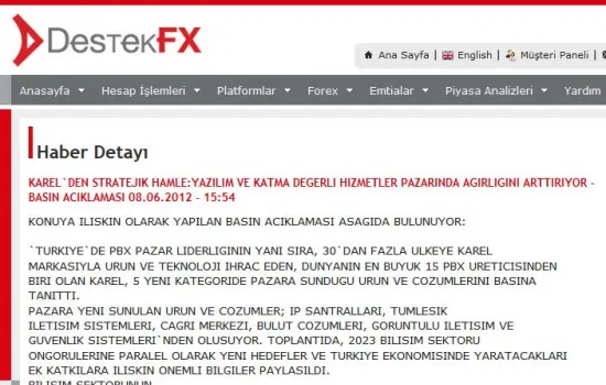Destekfx - 08.06.2012 - Karel'den Stratejik Hamle