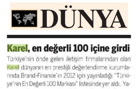 DÜNYA - 27.03.2013 - Karel , en değerli 100 içine girdi 