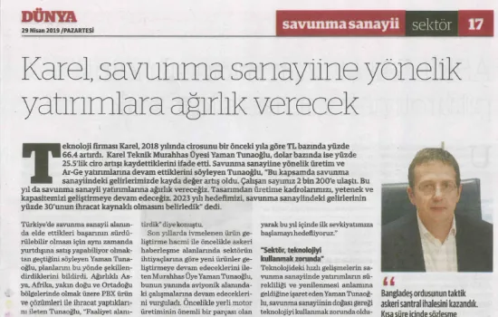 Dünya - Nisan 2019 - Karel, Savunma Sanayine Yönelik Yatırımlarına