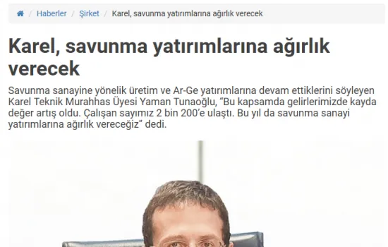 Dünya.com - 18.05.2019 - Karel, Savunma Yatırımlarına Ağırlık Verecek
