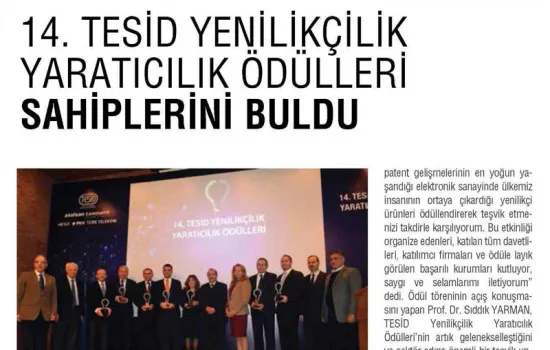Endüstri Otomasyon - 01.02.2016 - 14. TESİD YENİLİKÇİLİK YARATICILIK ÖDÜLLERİ 